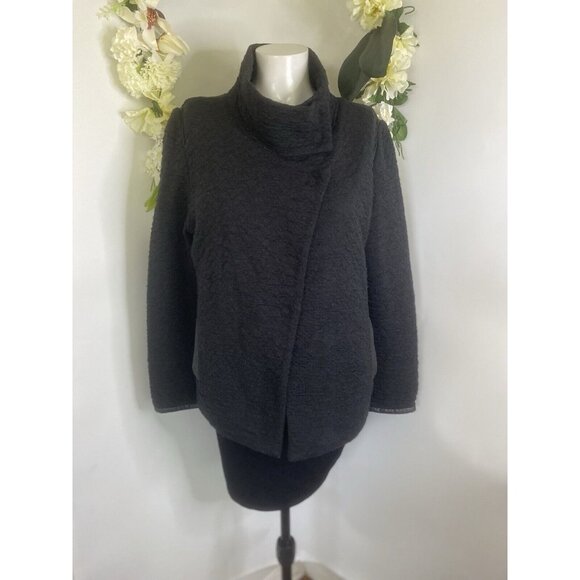Vintage AMS Pure Women's Black Snap Closure Wool Blend Sweater Jacket Sz 8 Spain - Picture 1 of 16